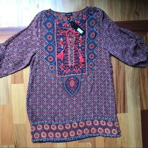 Boho Tolani Silk Tunic / Mini Dress NWT Navy & Orange